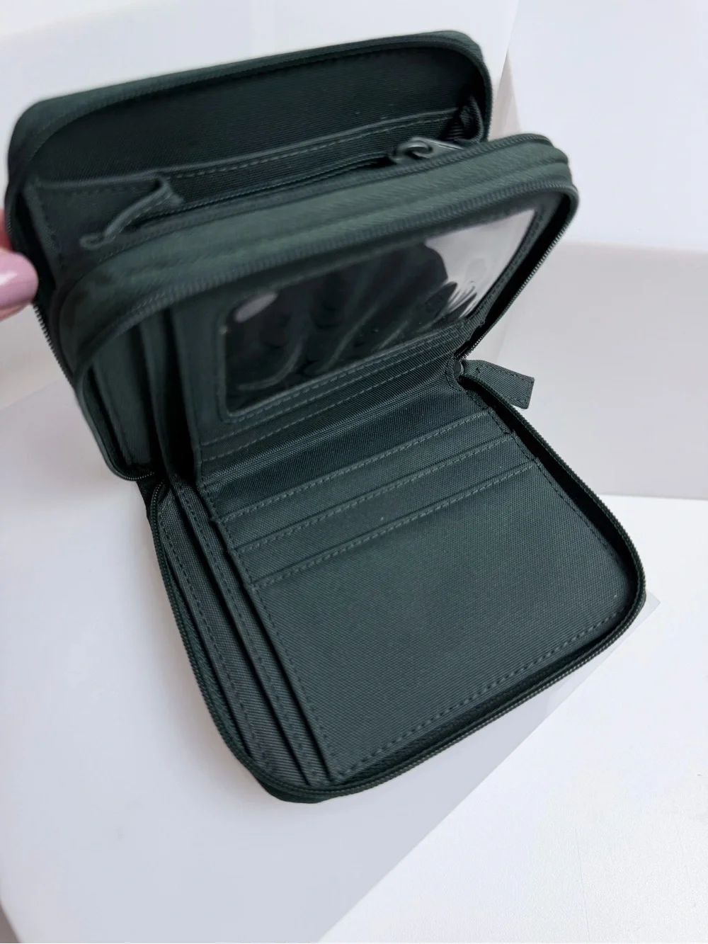 Vintage Ralph Lauren Nylon Zip Around Wallet Embroidered Logo Green & Gold